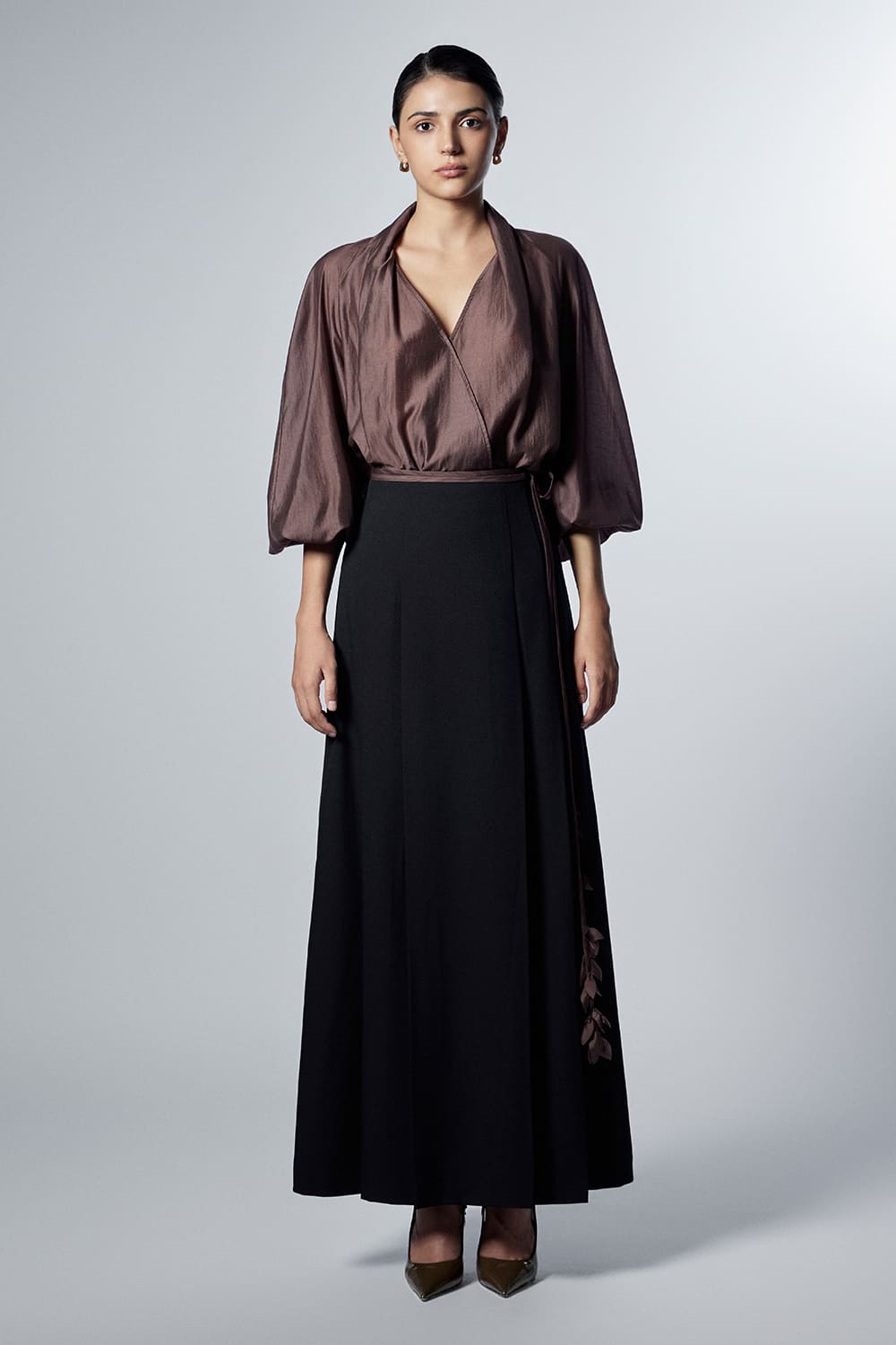 Nina A-line High Waist Twill Maxi Skirt
