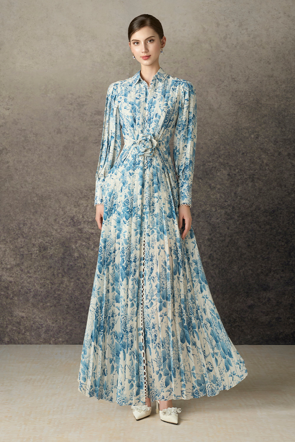 Ilyra A-line Collared Neck Silk Blend Maxi Dress