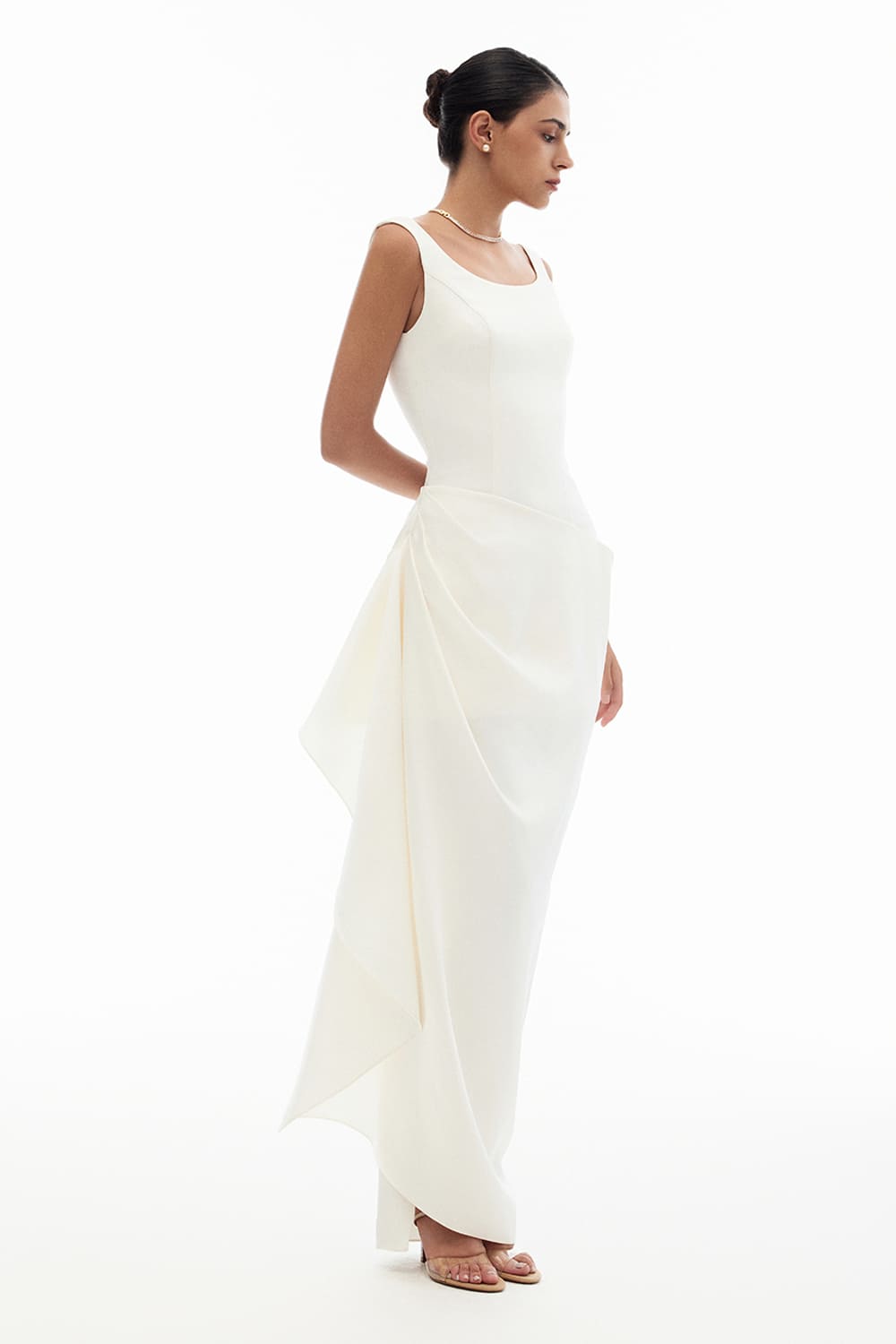 Magarita Sheath Scoop Neck Silk Blend Ankle Length Dress
