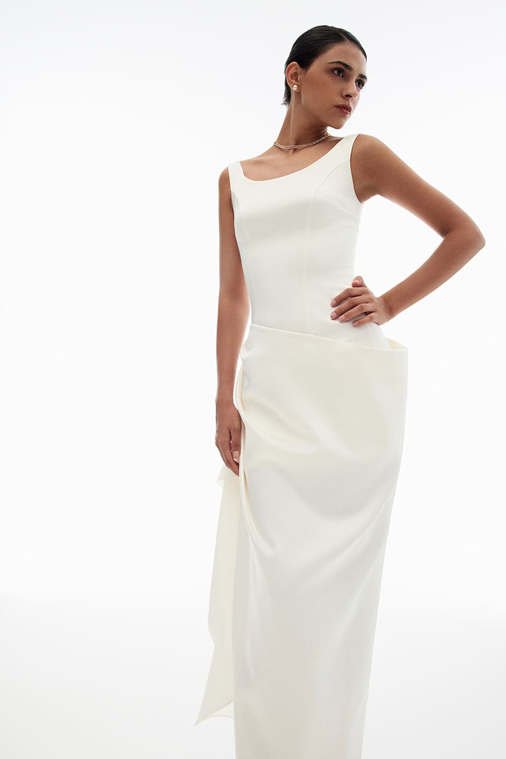 Magarita Sheath Scoop Neck Silk Blend Ankle Length Dress