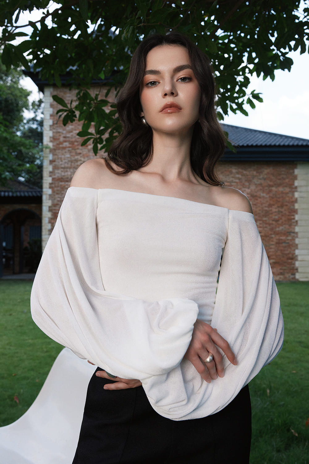 Tiny Bodycon Bishop Sleeved Cotton Spandex Top