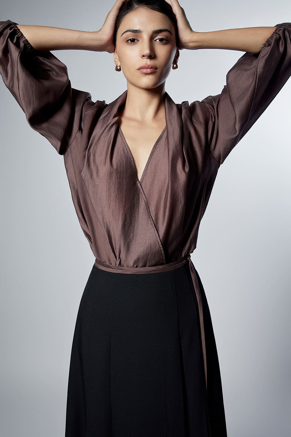 Nina A-line High Waist Twill Maxi Skirt