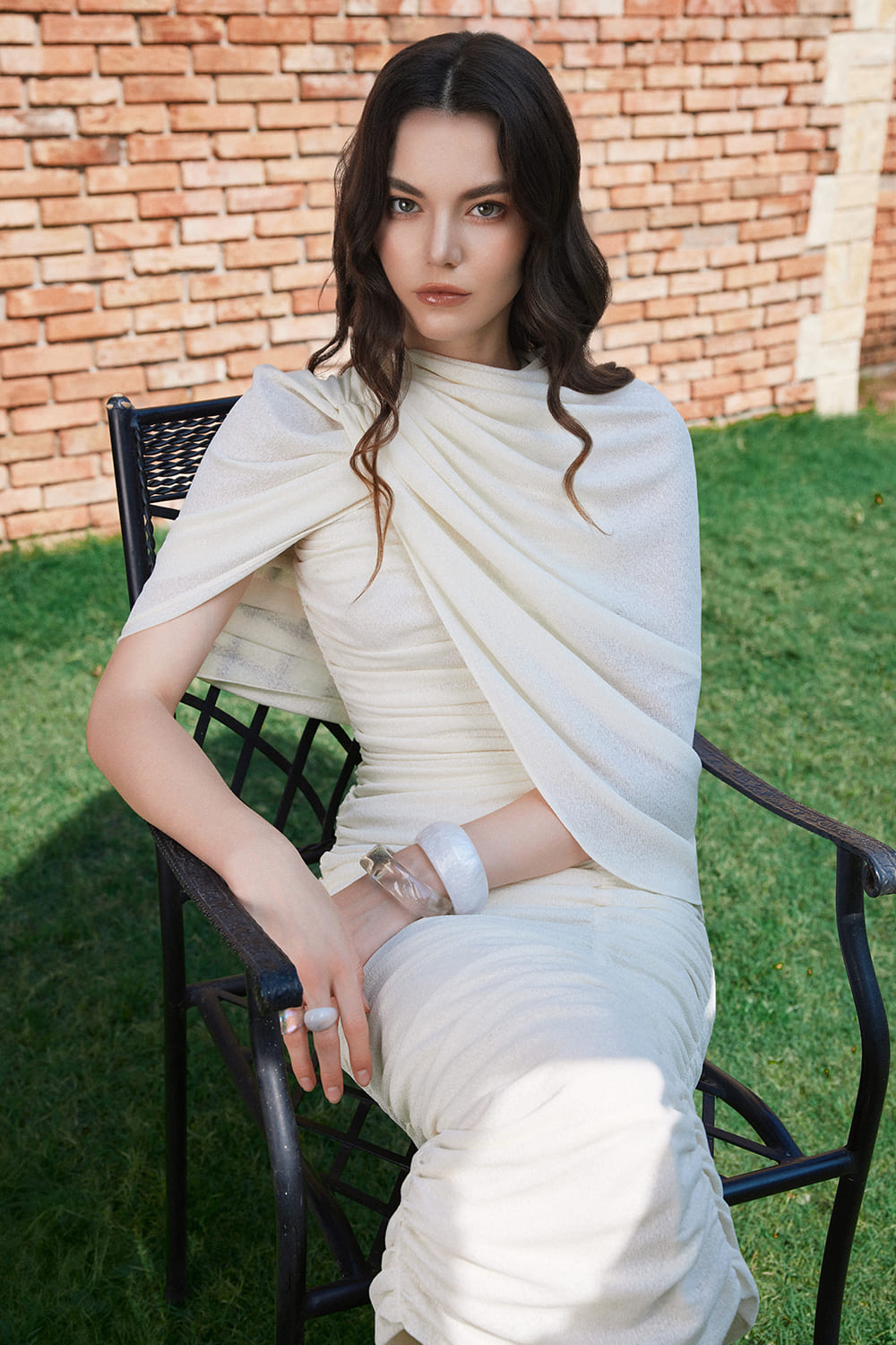 bodycon cotton midi dress Women's Eden Bodycon Gathered Cotton Spandex Midi Dress S/M/L/Customize Cream MEAN BLVD
