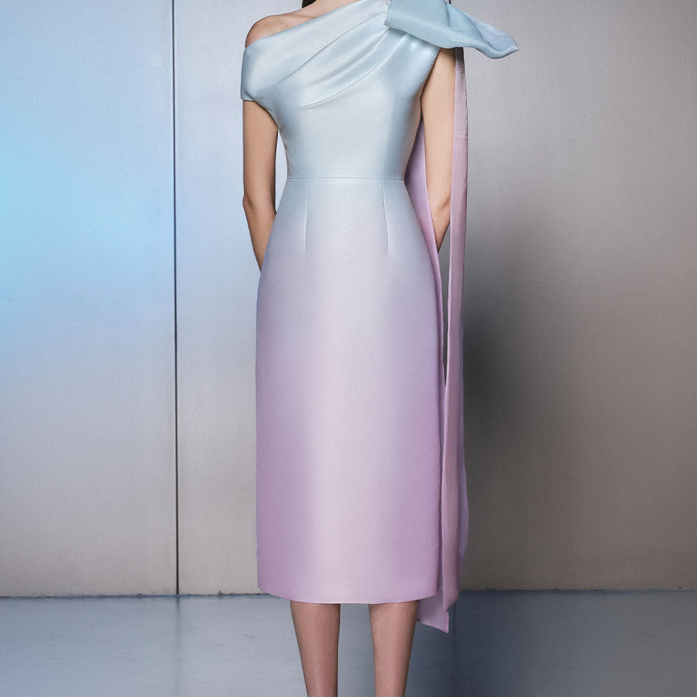 Starfish Sheath Asymmetric Shoulder Taffeta Midi Dress