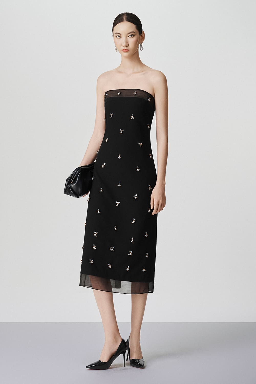 Kinslee Strapless Bead Wool Midi Dress