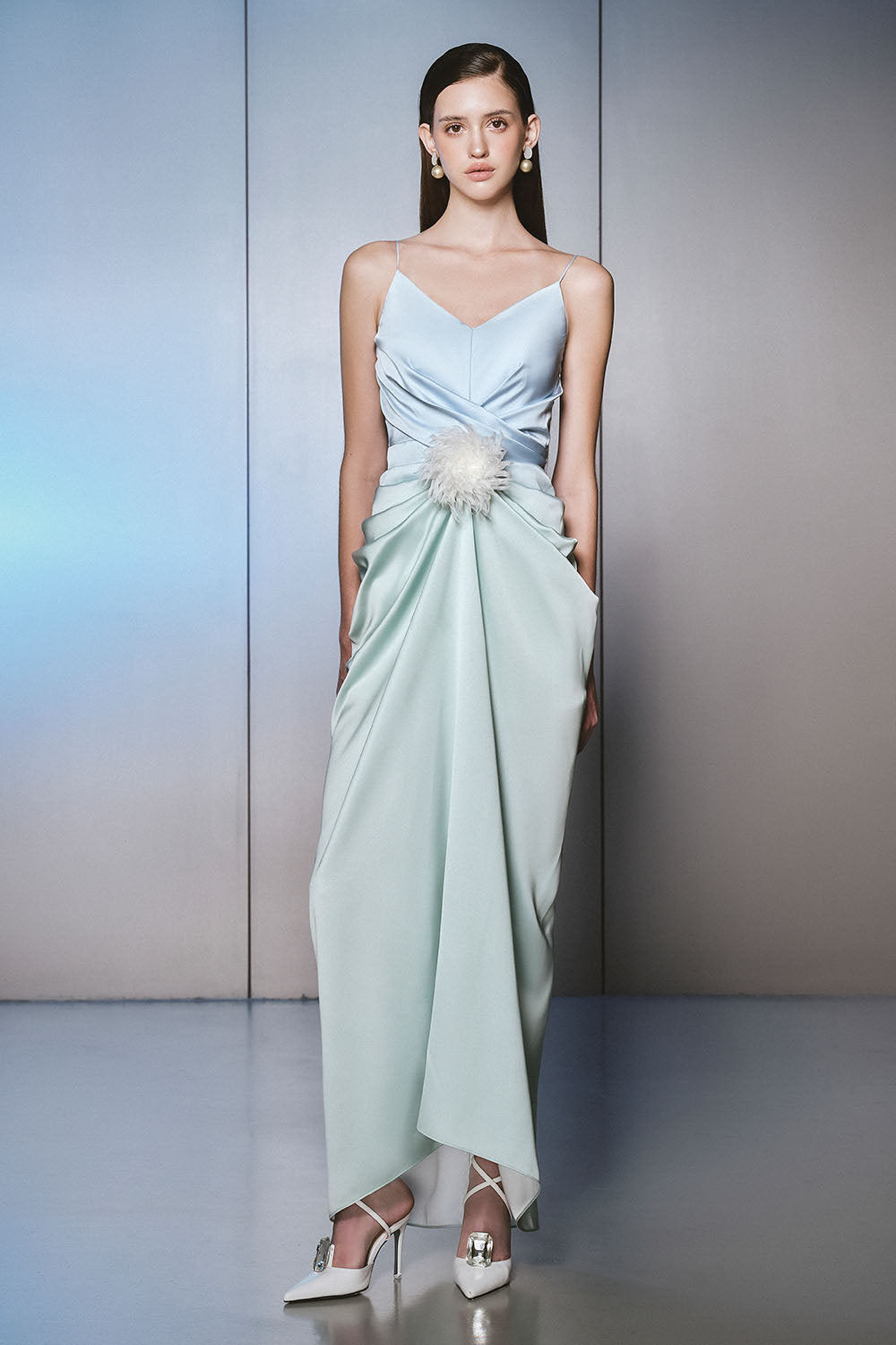 Occa Sarong Spaghetti Strap Silk Blend Maxi Dress