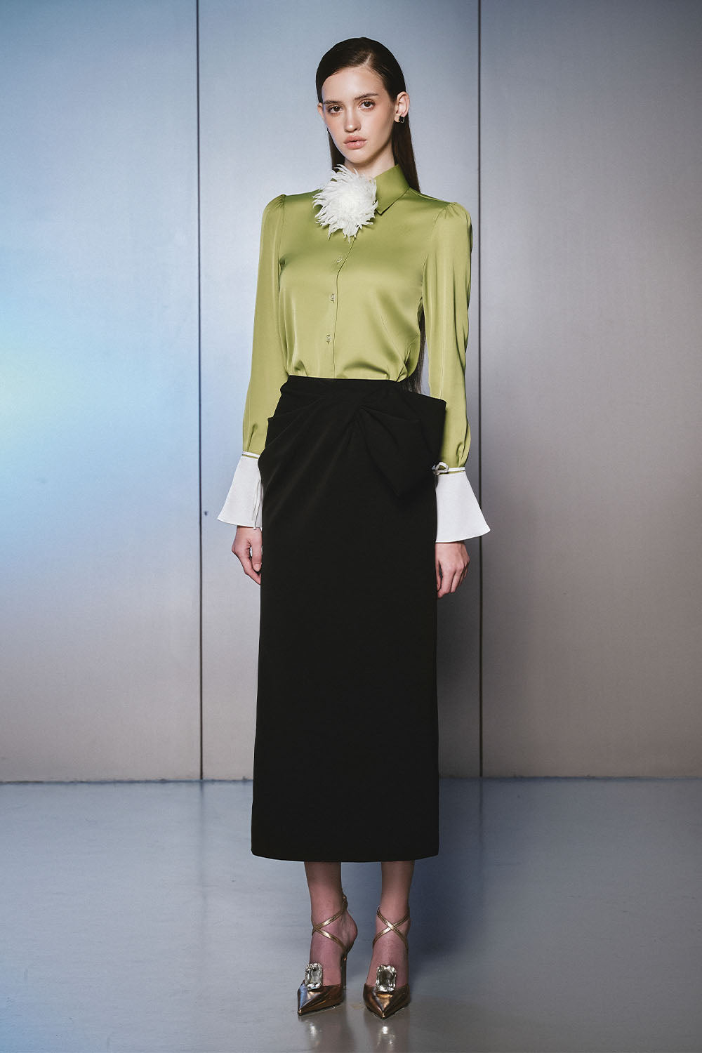 Lonleve Straight Twisted Cotton Maxi Skirt