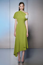 Amoxi Asymmetric Short Sleeved Cotton Silk Calf Length Dress