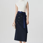 Estelle Pencil Bow Tie Wool Midi Skirt