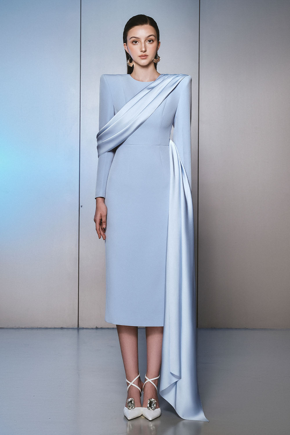 Topzen Sheath Square Shoulder Cotton Silk Midi Dress