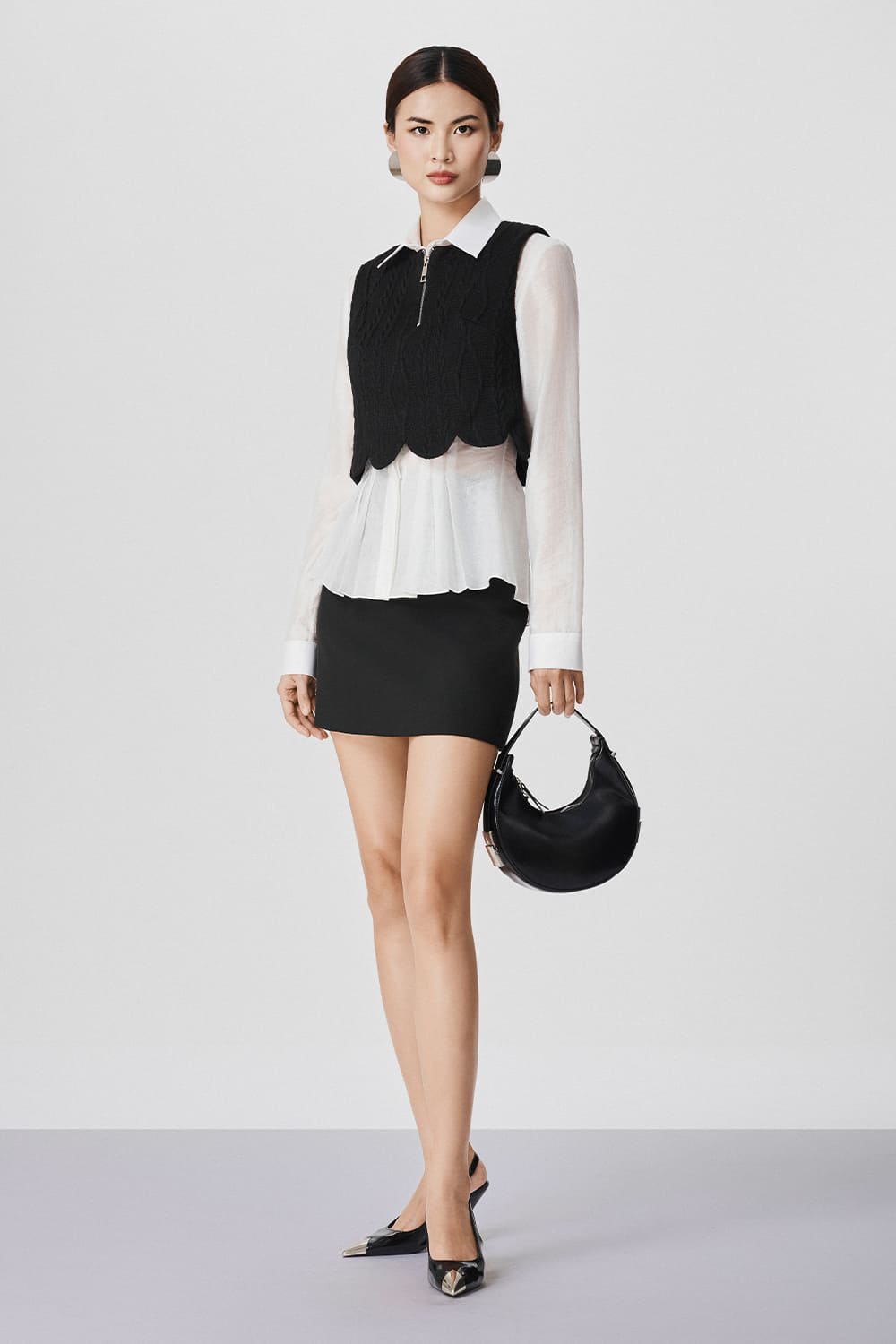 Promise Cropped Front Zipper Knit Top