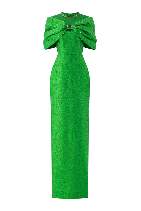 Kaleido Pegged Stone Jacquard Floor Length Dress