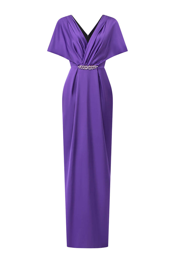 Solace Pegged V-Neck Silk Floor Length Dress