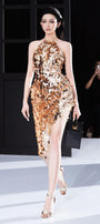 Guilty Asymmetric Halter Neck Sequin Knee-length Dress - MEAN BLVD