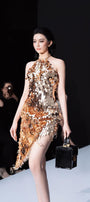 Guilty Asymmetric Halter Neck Sequin Knee-length Dress - MEAN BLVD