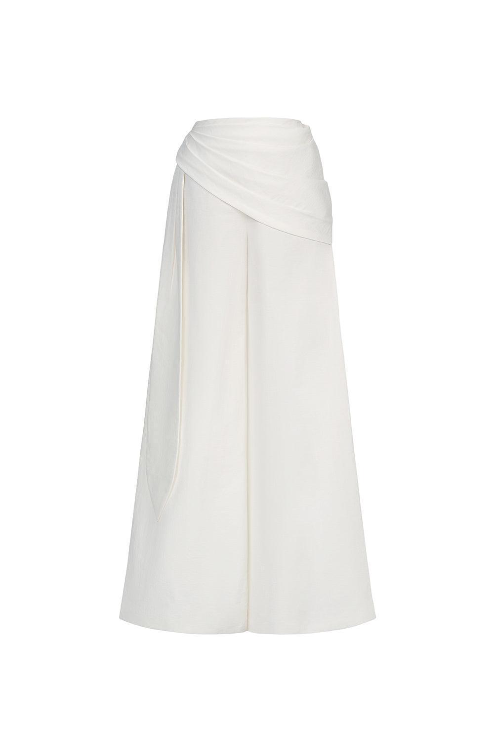 Ha Flared Waist Pleated Linen Blend Floor Length Pants - MEAN BLVD