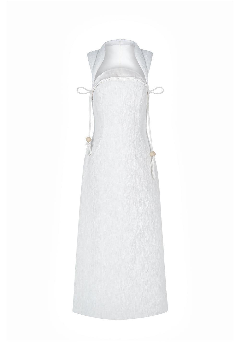 Ha Van A-line Queen Anne Neck Ribbed Cotton Midi Dress - MEAN BLVD