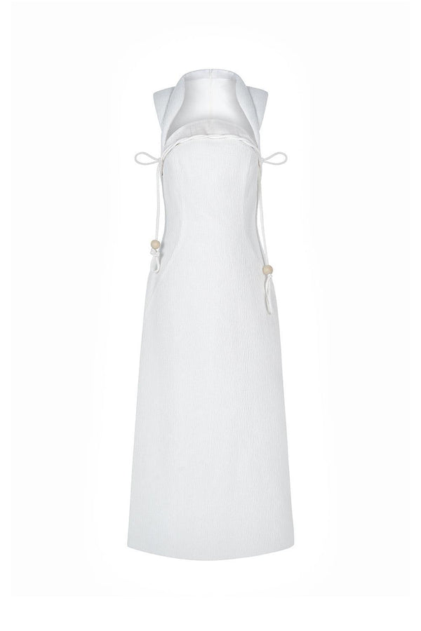 Ha Van A-line Queen Anne Neck Ribbed Cotton Midi Dress - MEAN BLVD