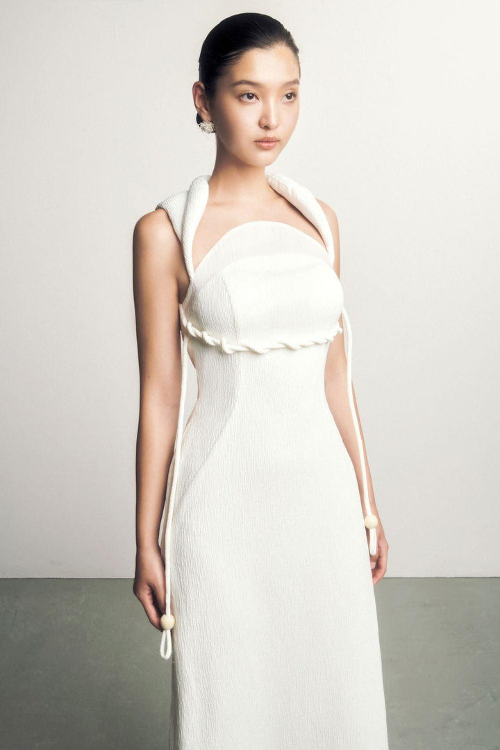 Ha Van A-line Queen Anne Neck Ribbed Cotton Midi Dress - MEAN BLVD