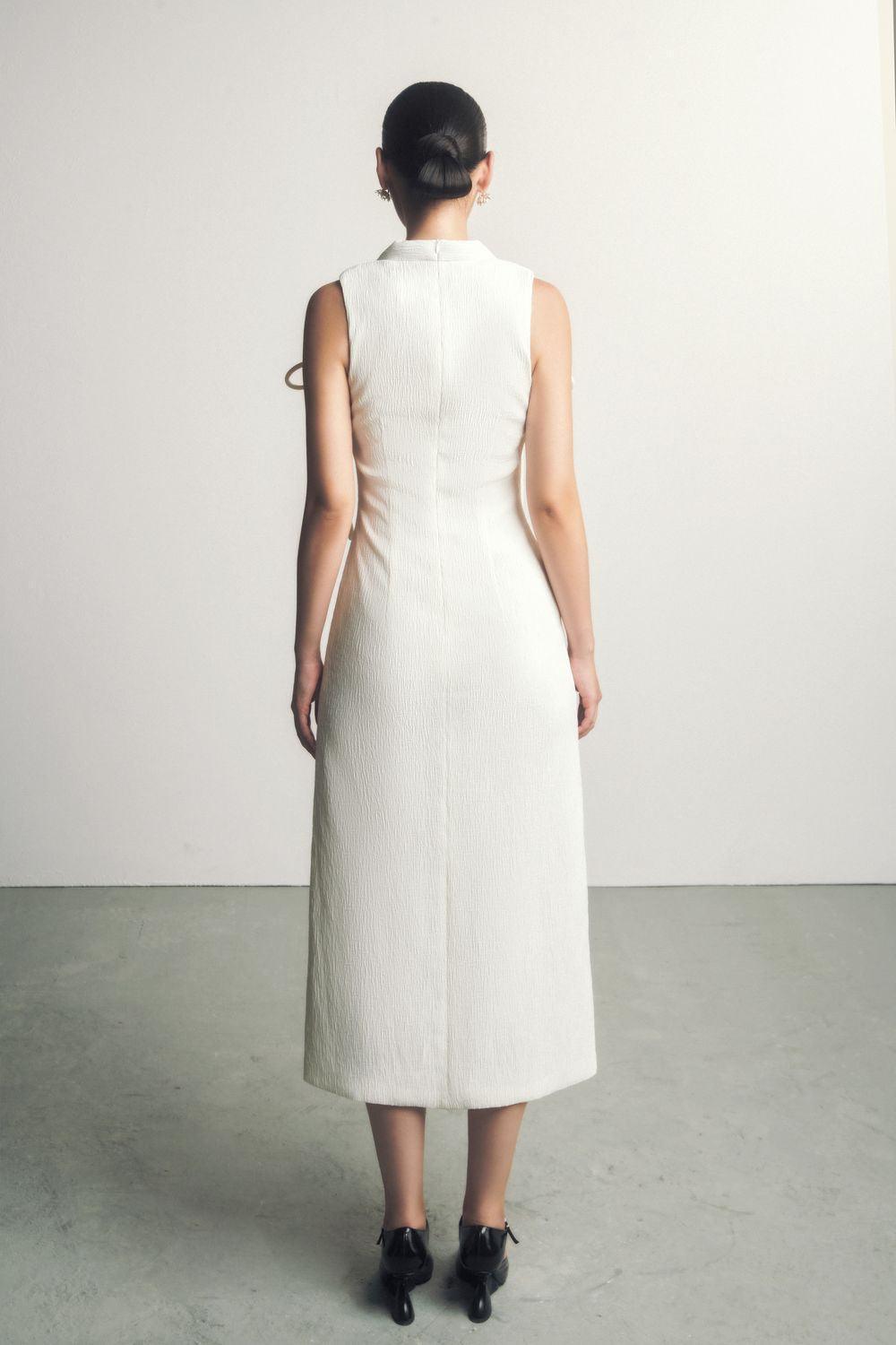 Ha Van A-line Queen Anne Neck Ribbed Cotton Midi Dress - MEAN BLVD