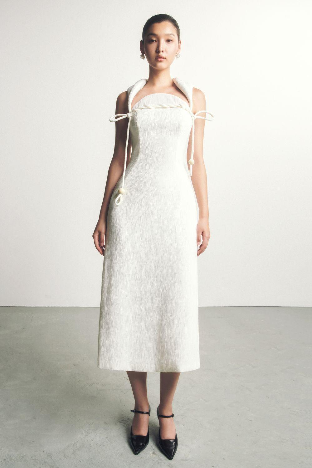 fitted lace wedding dress Baltic Born Womens Rue Ribbed Midi Dress | Natural main image 1