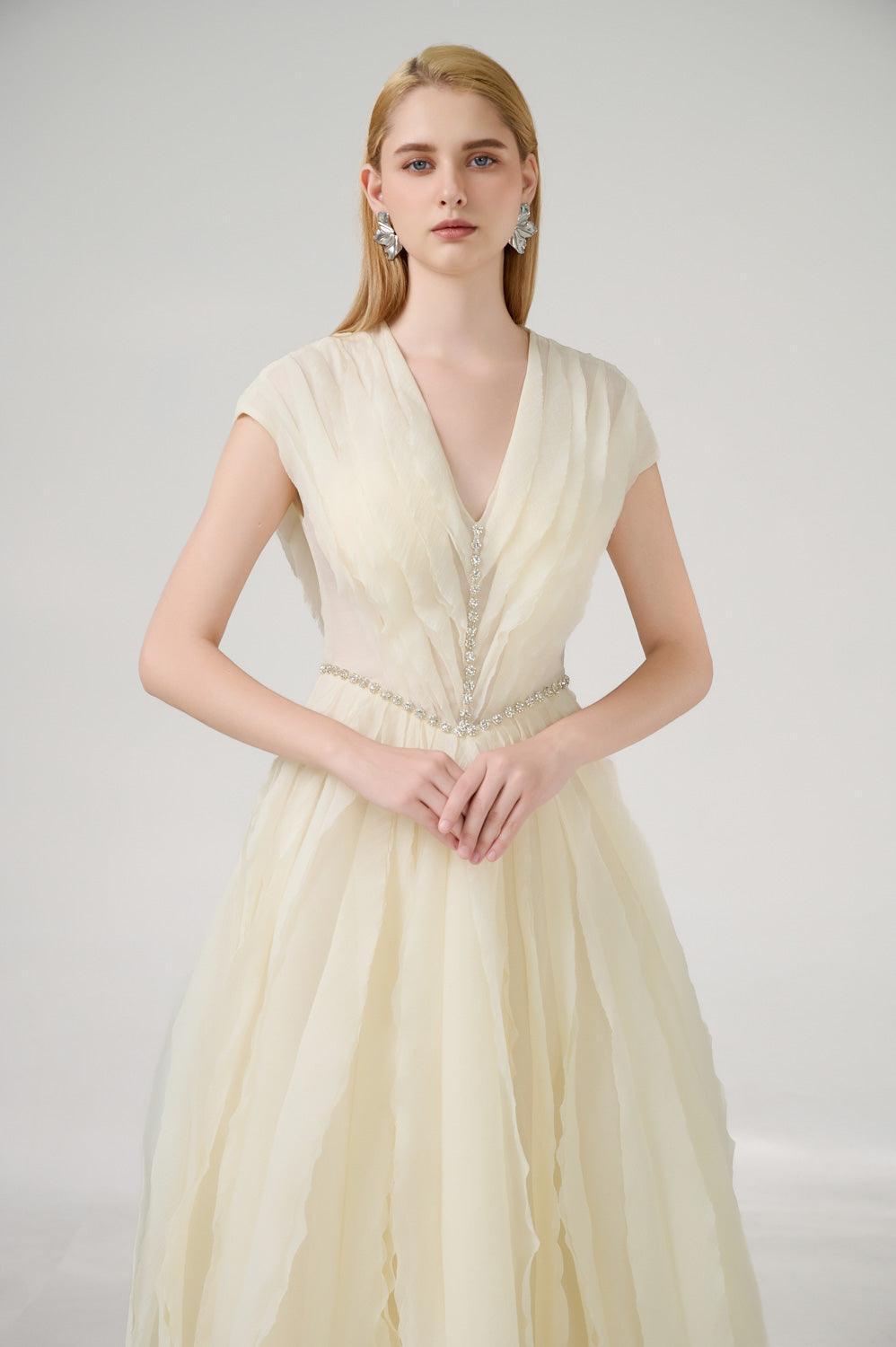 Hadassah Ball Gown V-Neck Organza Floor Length Dress - MEAN BLVD