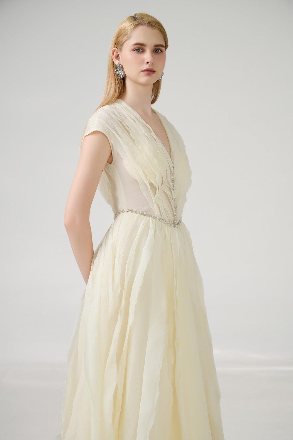 Hadassah Ball Gown V-Neck Organza Floor Length Dress - MEAN BLVD