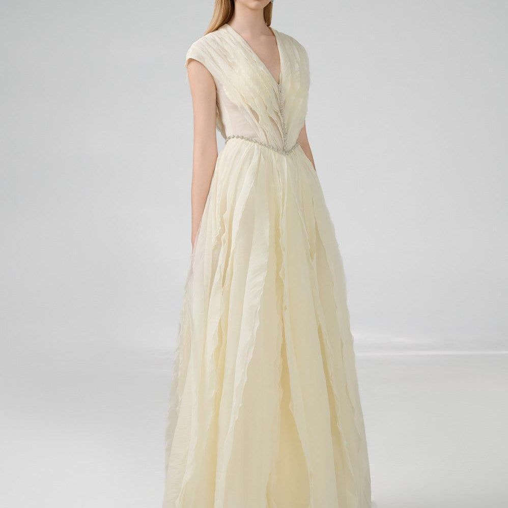 Hadassah Ball Gown V-Neck Organza Floor Length Dress - MEAN BLVD