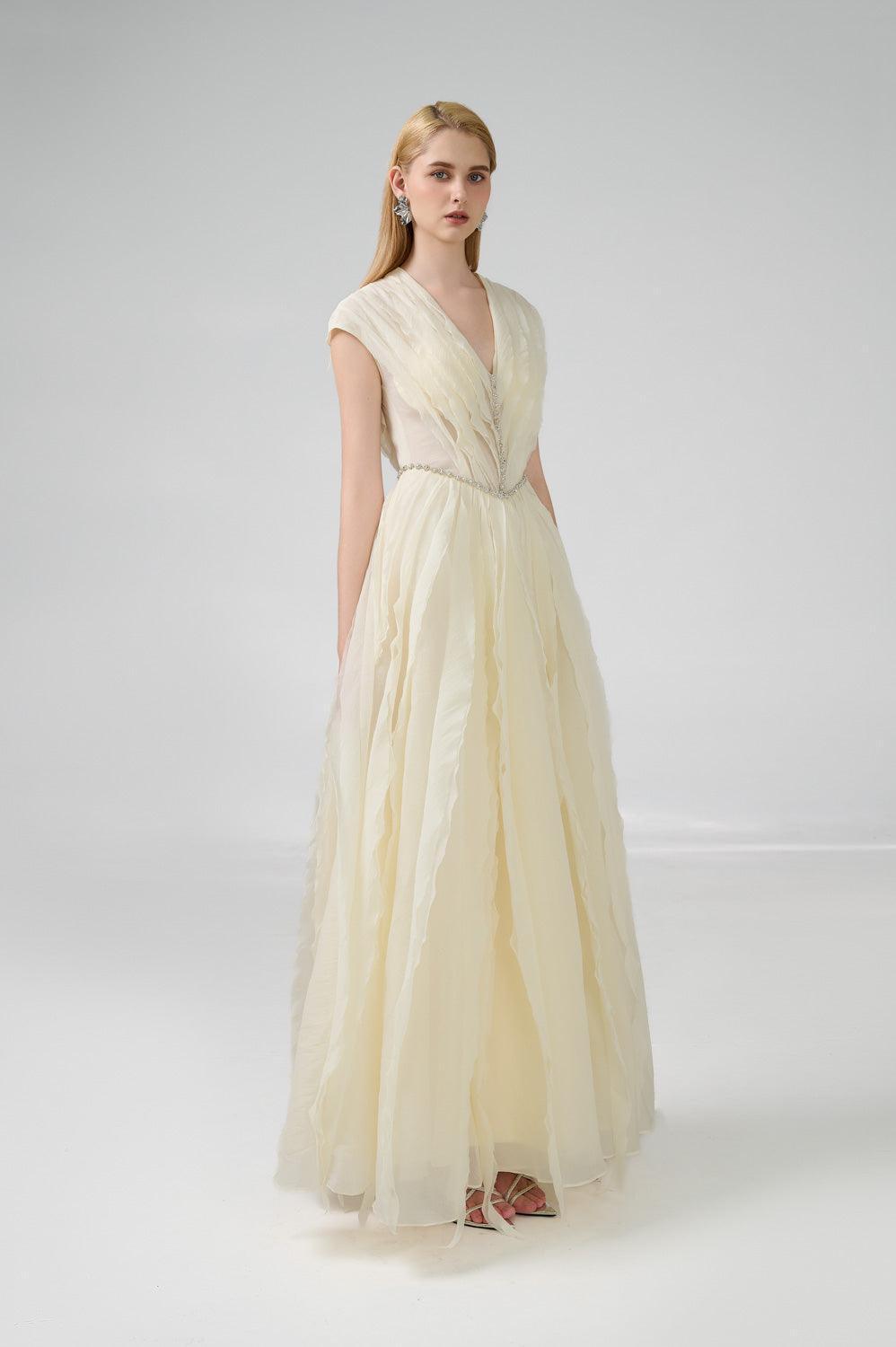 Hadassah Ball Gown V-Neck Organza Floor Length Dress - MEAN BLVD