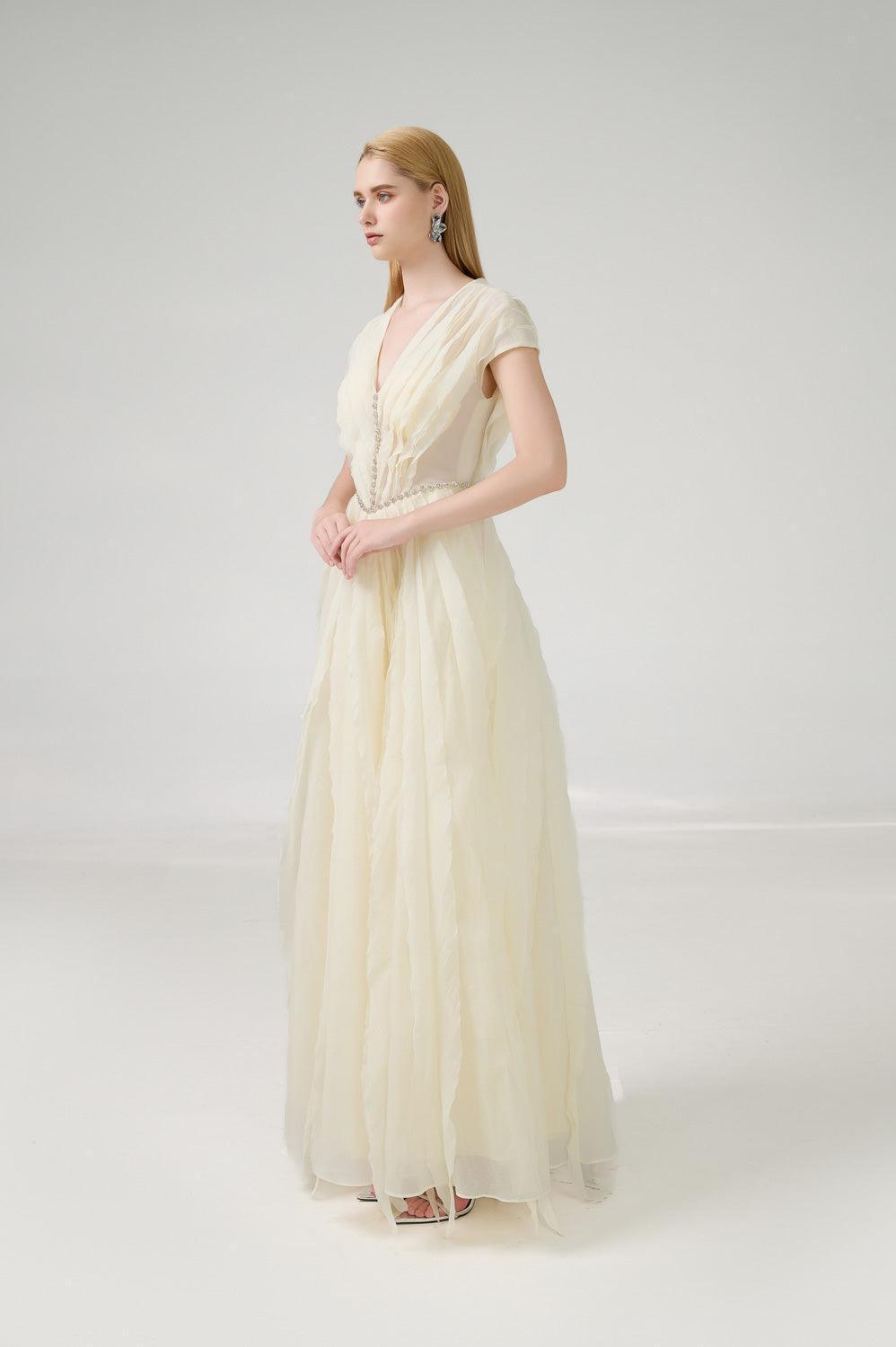 Hadassah Ball Gown V-Neck Organza Floor Length Dress - MEAN BLVD