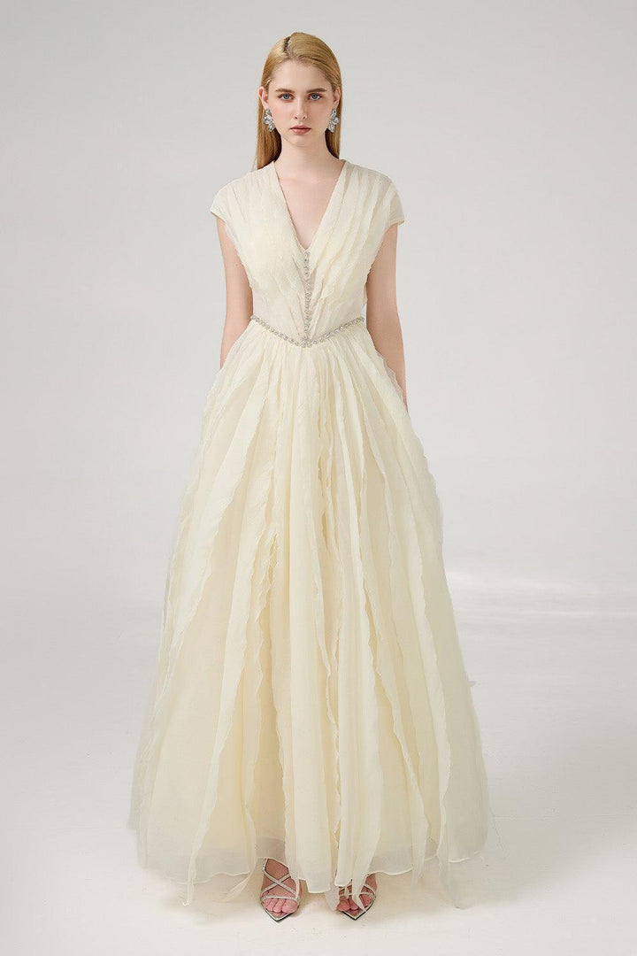 Hadassah Ball Gown V-Neck Organza Floor Length Dress - MEAN BLVD