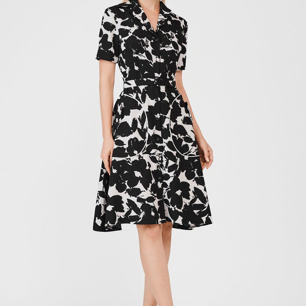 Hadlee Fit and Flare Notch Lapel Poly Silk Midi Dress - MEAN BLVD