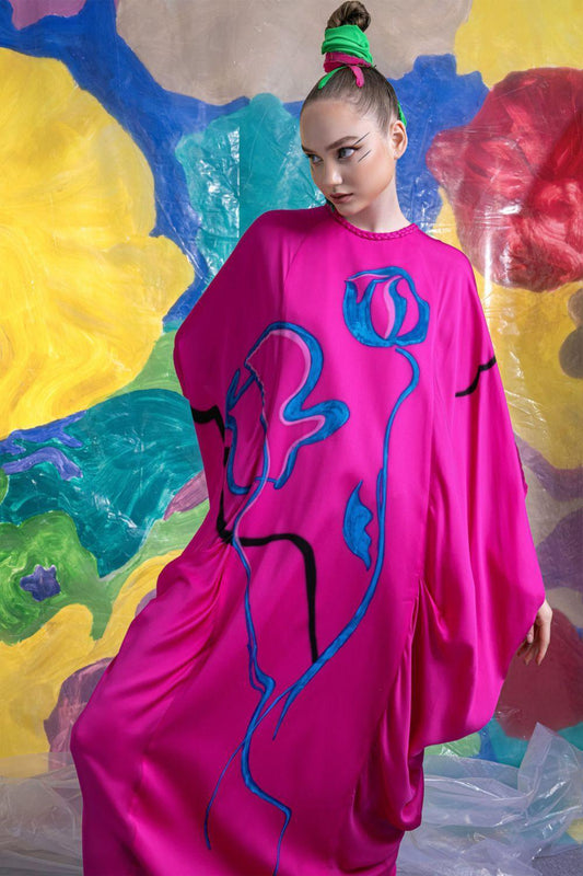 Hadley Straight Batwing Sleeved Satin Floor Length Dress - MEAN BLVD