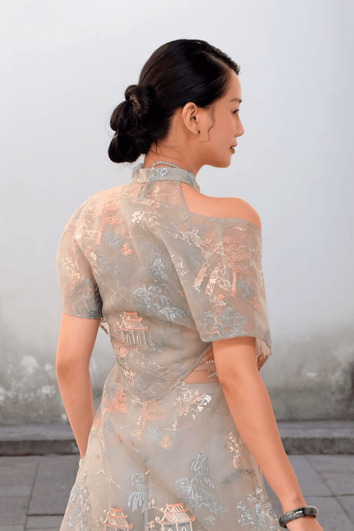 Hai Lam Slit Embroidered Organza Floor Length Ao Dai - MEAN BLVD