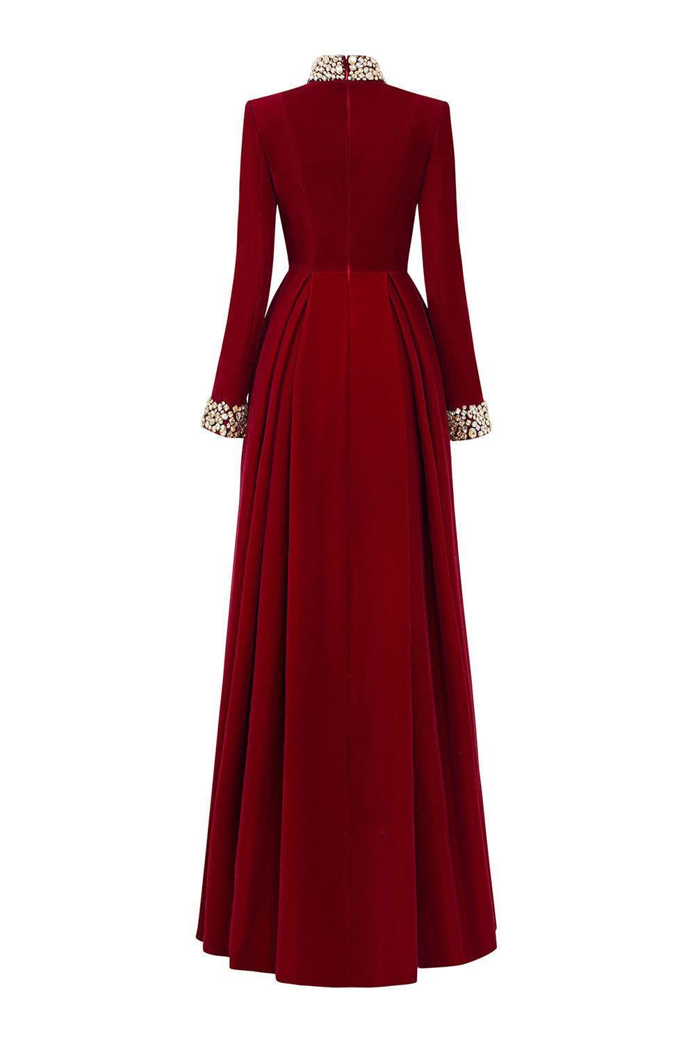 Haley A-line Draped Velvet Floor Length Dress - MEAN BLVD