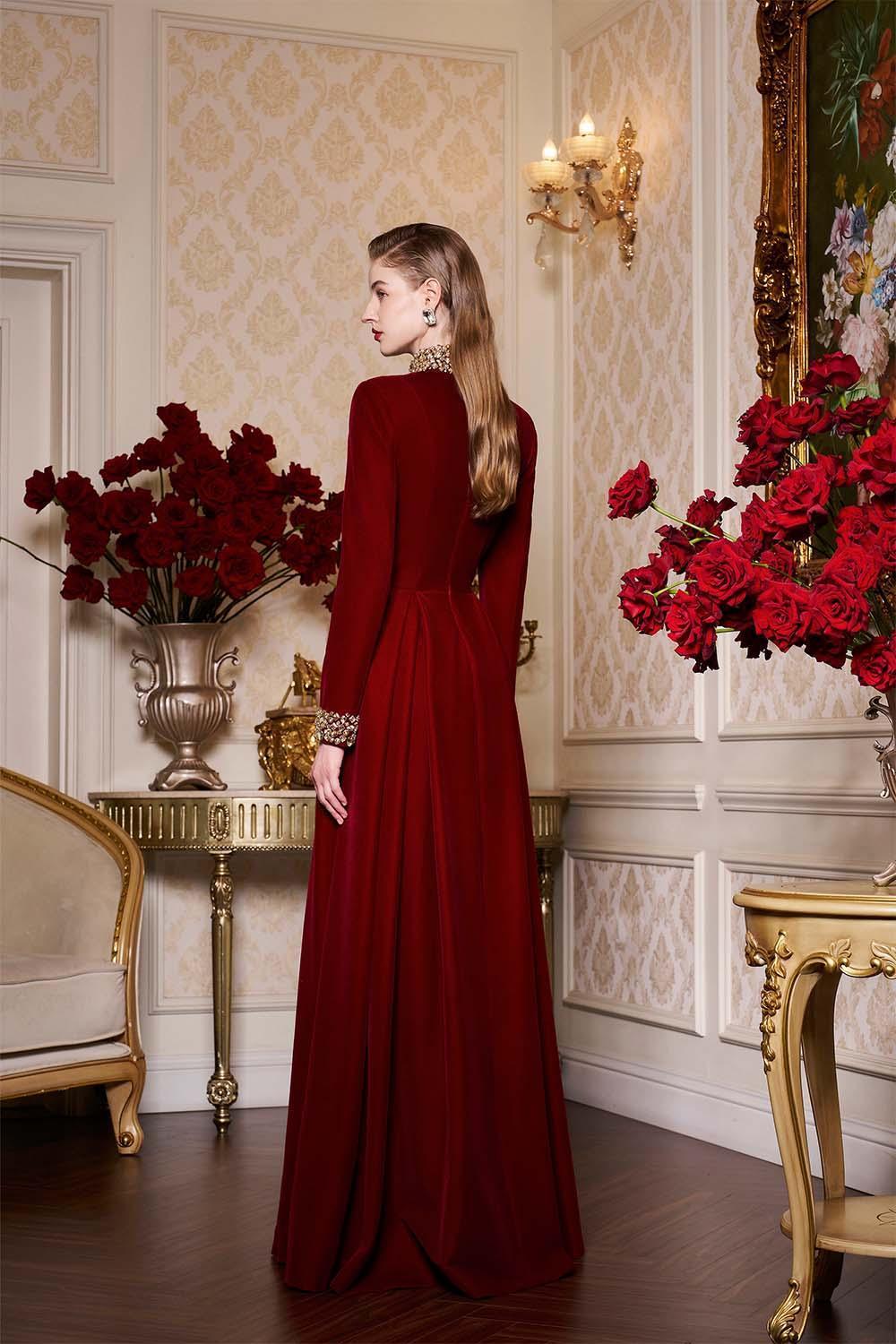 Women's Haley A-line Draped Velvet Floor Length Dress XS/S/M/L/XL/XXL/Customize Bordeaux MEAN BLVD Bordeaux / XS Women's Haley A-line Draped Velvet Floor Length Dress XS/S/M/L/XL/XXL/Customize Bordeaux MEAN BLVD Bordeaux / XS