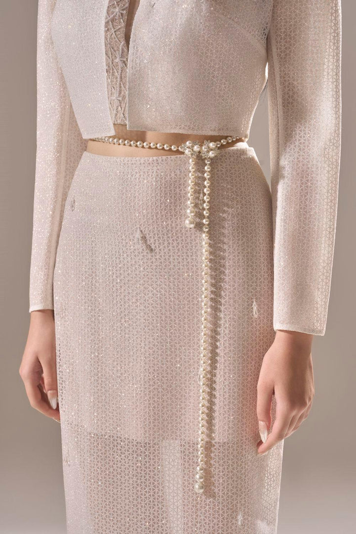 Hamsa Pegged See-Through Polyester Spandex Midi Skirt - MEAN BLVD