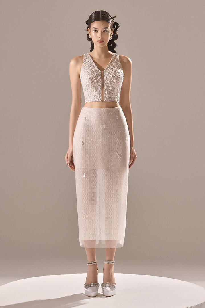 Hamsa Pegged See-Through Polyester Spandex Midi Skirt - MEAN BLVD