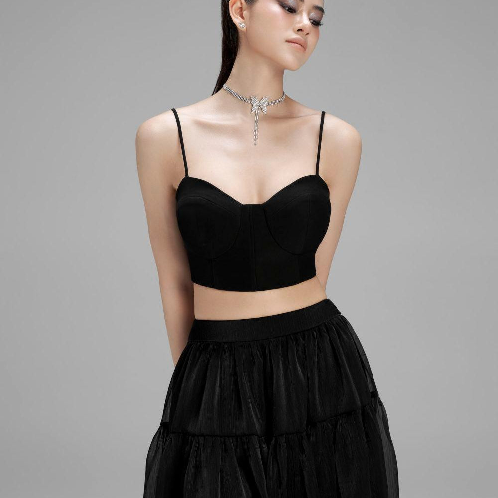 Hannah Cropped Spaghetti Strap Polycotton Top - MEAN BLVD