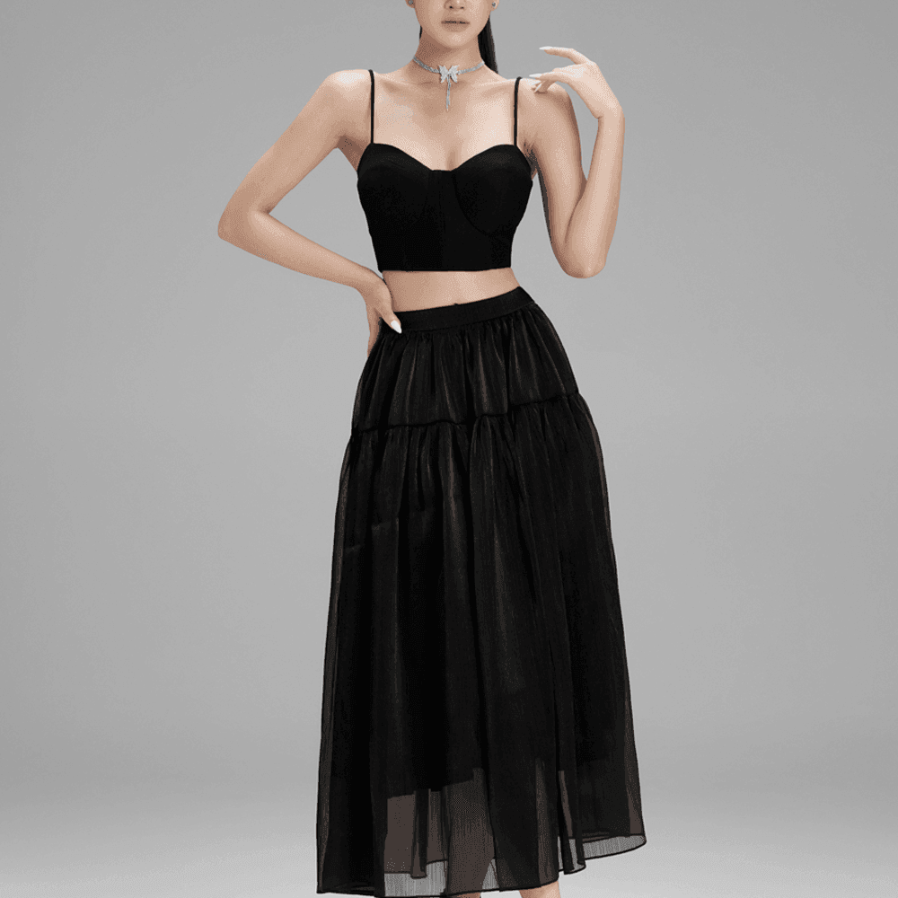 Hannah Gathered High Waist Mesh Midi Skirt - MEAN BLVD