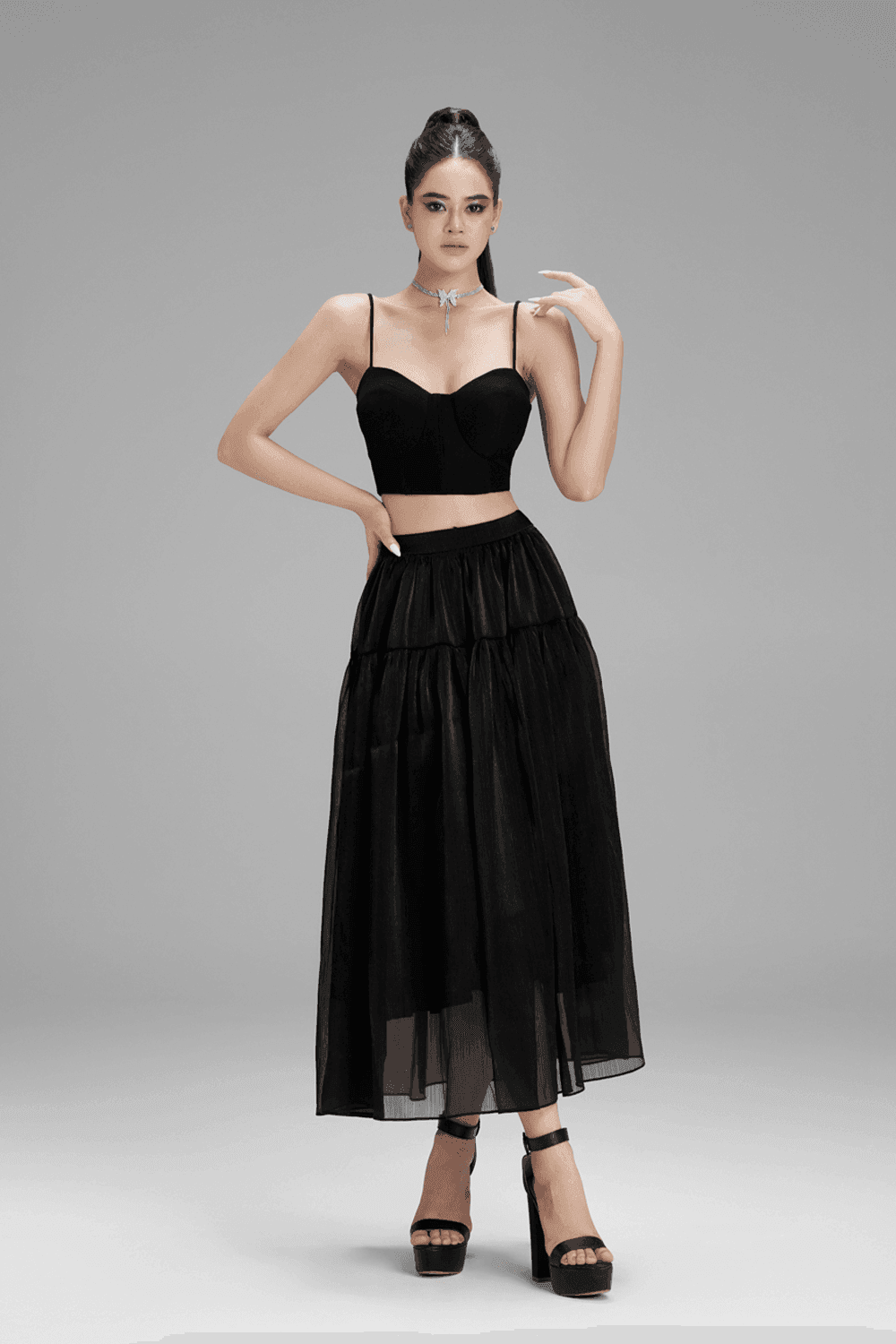 Hannah Gathered High Waist Mesh Midi Skirt - MEAN BLVD