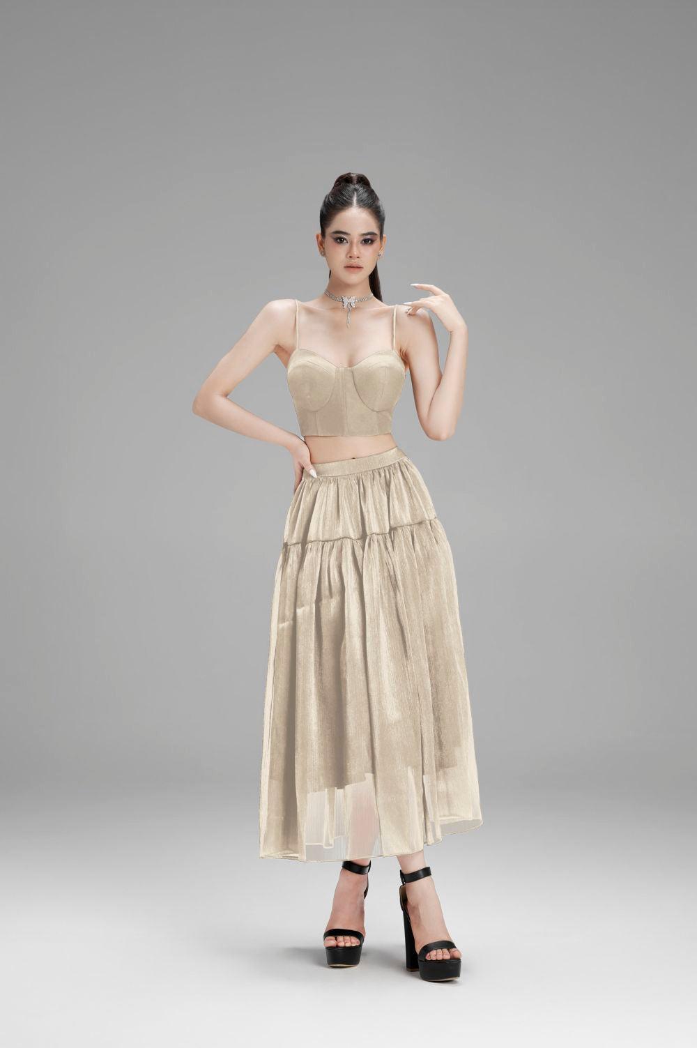 Hannah Gathered High Waist Mesh Midi Skirt - MEAN BLVD