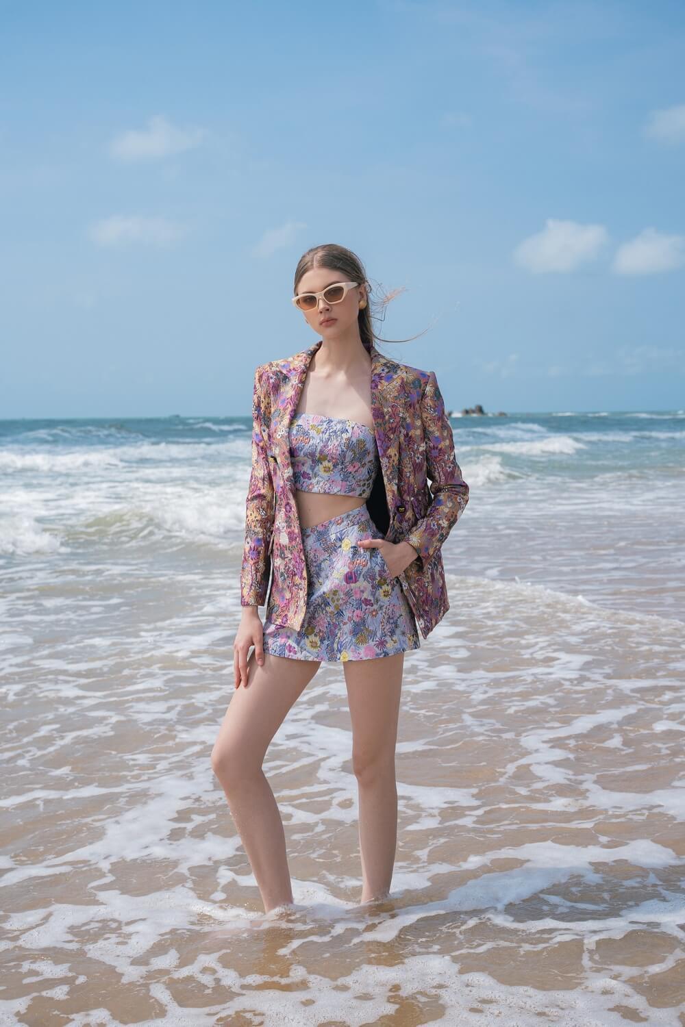 Hanni Strapless Floral Brocade Crop Top - MEAN BLVD