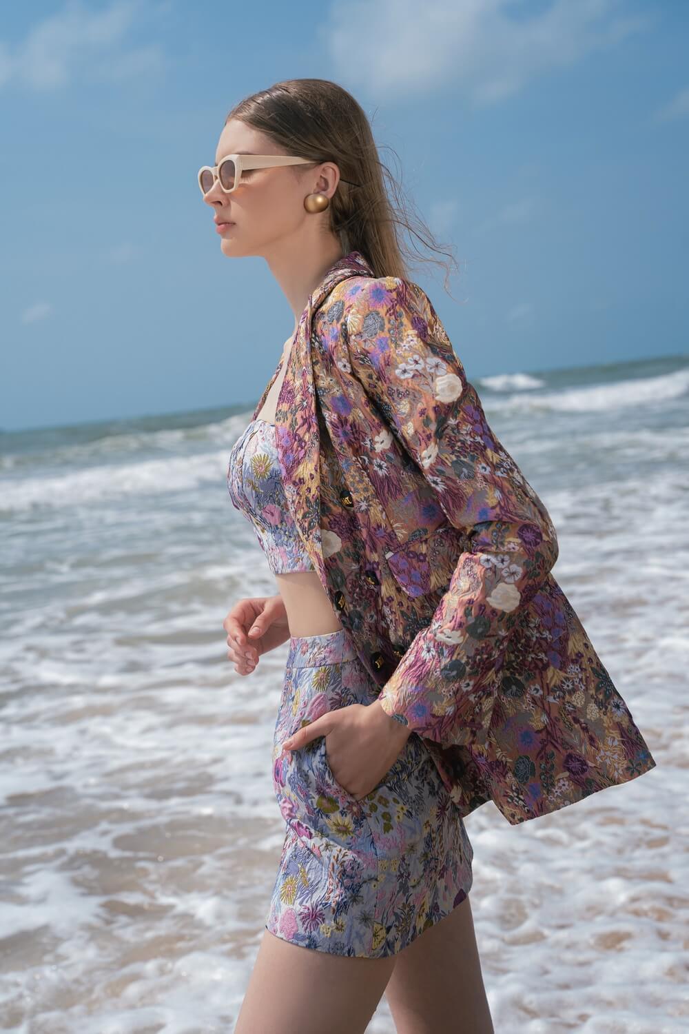 Hanni Strapless Floral Brocade Crop Top - MEAN BLVD