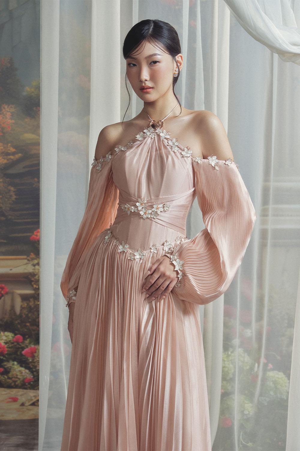 Women's Harley Pleated Halter Neck Chiffon Maxi Dress XS/XS/S/M/L/XL/Customize Pink Nude Mean Blvd Pink Nude / XL Women's Harley Pleated Halter Neck Chiffon Maxi Dress XS/XS/S/M/L/XL/Customize Pink Nude Mean Blvd Pink Nude / XL