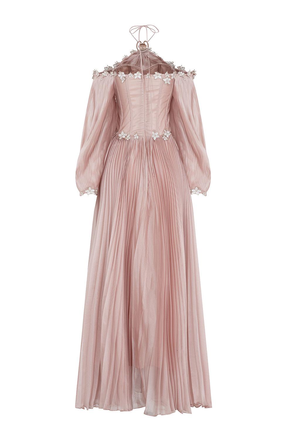 Women's Harley Pleated Halter Neck Chiffon Maxi Dress XS/XS/S/M/L/XL/Customize Pink Nude Mean Blvd Pink Nude / XL Women's Harley Pleated Halter Neck Chiffon Maxi Dress XS/XS/S/M/L/XL/Customize Pink Nude Mean Blvd Pink Nude / XL