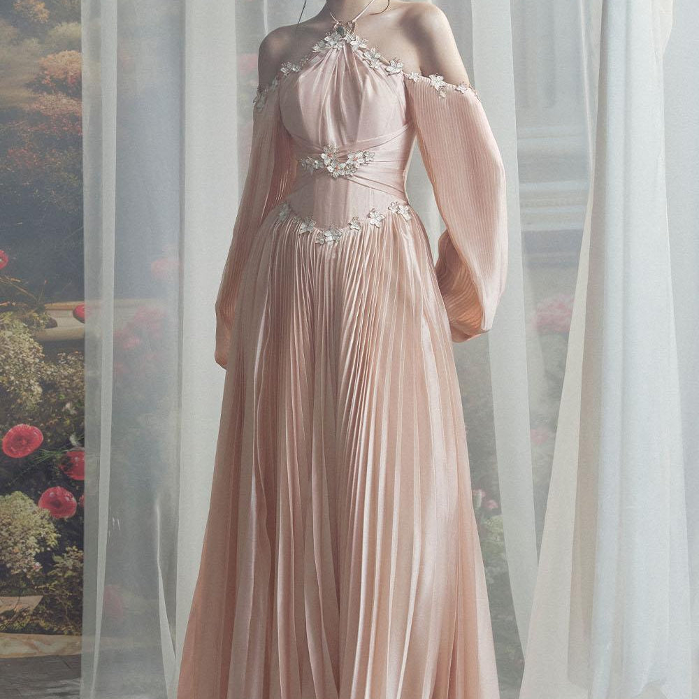 Harley Pleated Halter Neck Chiffon Maxi Dress - MEAN BLVD