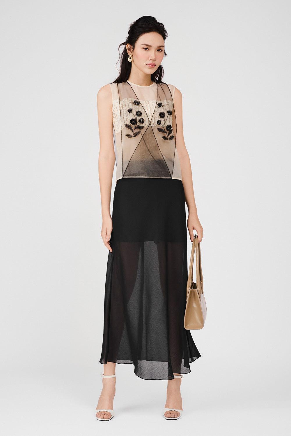 Harmony Straight Wavy Organza Ankle Length Skirt - MEAN BLVD