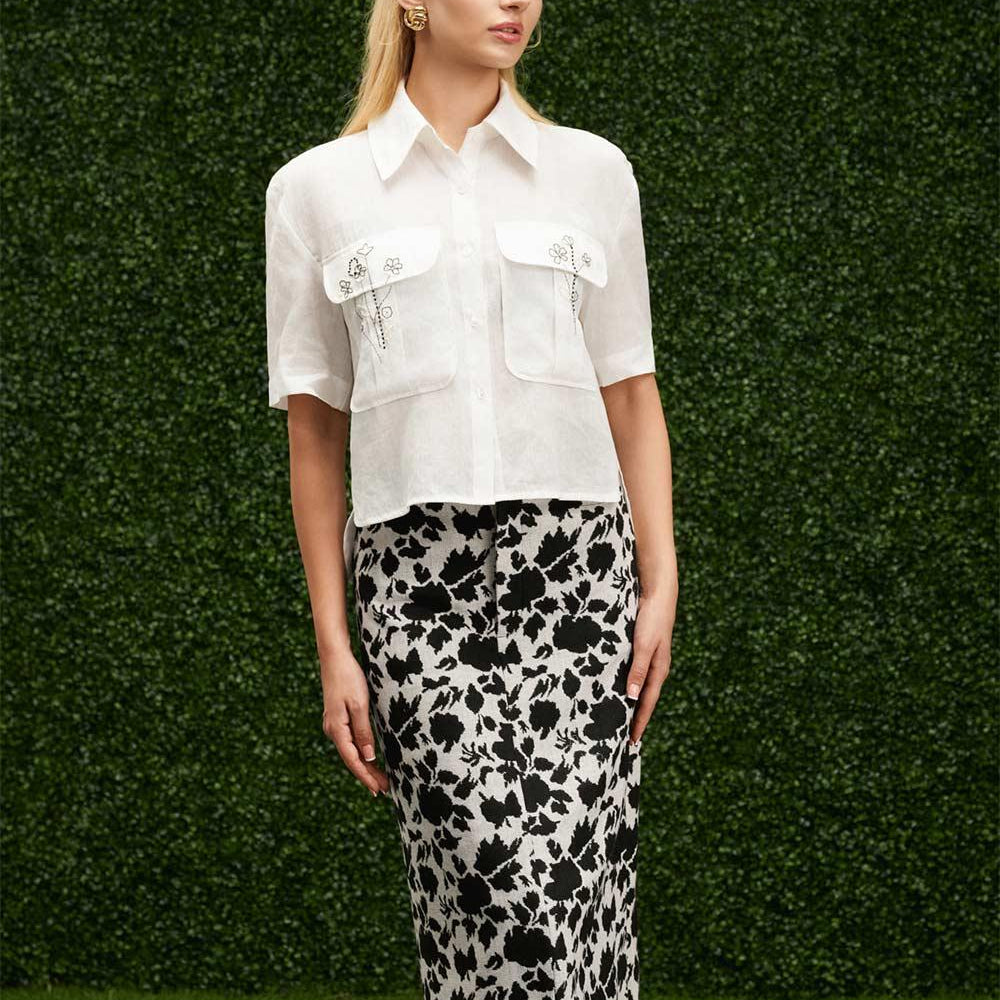 Harper Straight High Waist Burlap Midi Skirt - MEAN BLVD