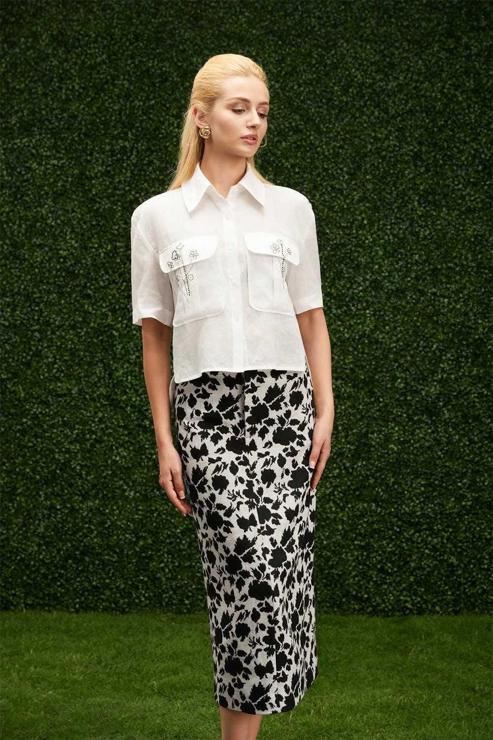Harper Straight High Waist Burlap Midi Skirt - MEAN BLVD